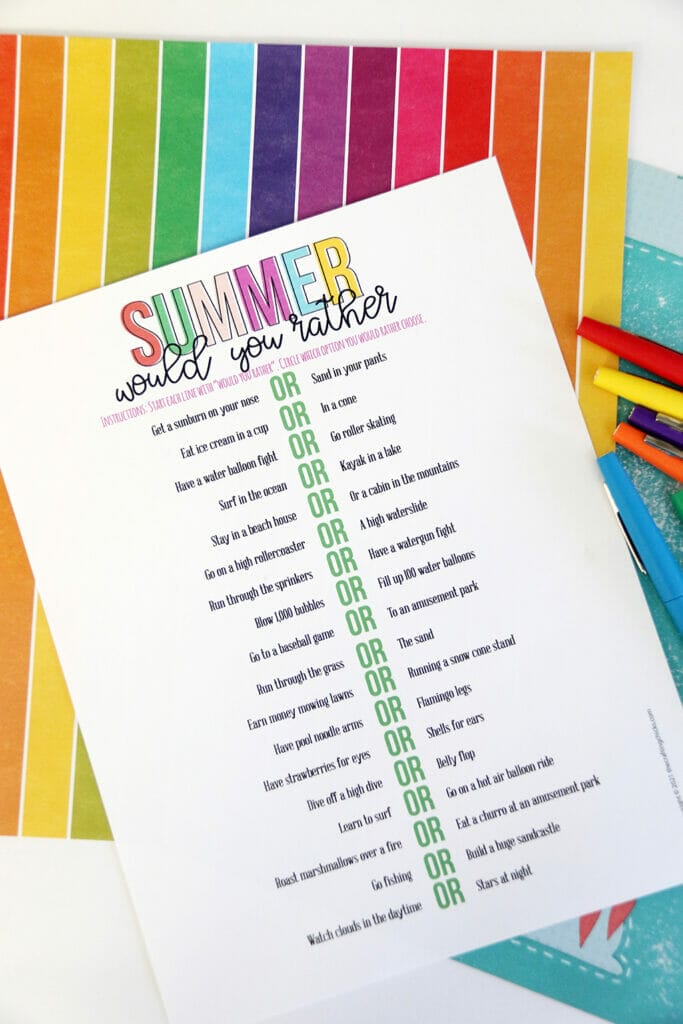 Summer Would You Rather Printable Game - The Crafting Chicks