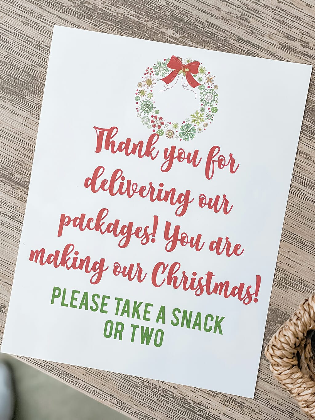 Delivery Driver Thank You Holiday Sign on wooden background