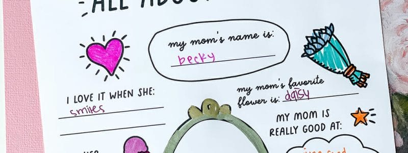 All About My Mom Free Printable colored and answers filled out